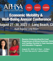 American Public Human Services Association (APHSA) Economic Mobility & Well-Being Annual Conference Flyer featuring Dr. Arthi Rao and Dr. Latrice Rollins of NAACFRC